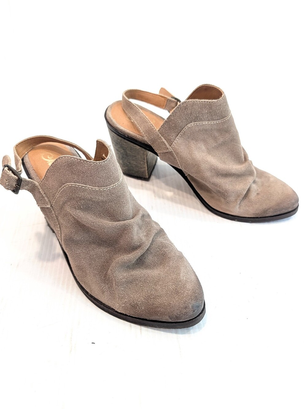 NAUGHTY MONKEY Arizona Women's Taupe Suede Slingback Block Heel Pumps Booties